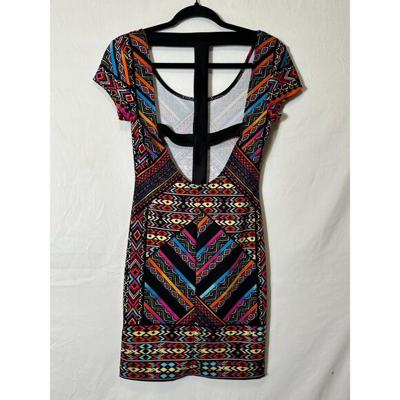 Charlotte Russe BOHO Women's Tribal Design Cage Back Bodycon Mini Dress Size M - Picture 3 of 4